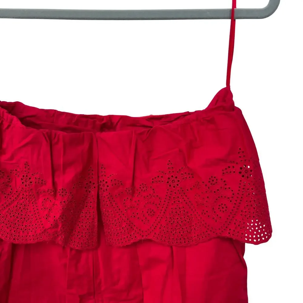 NWT POSSE Beryl Strapless Mini Dress Pockets Ruby Red Cotton Eyelet Lined L - Picture 6 of 13